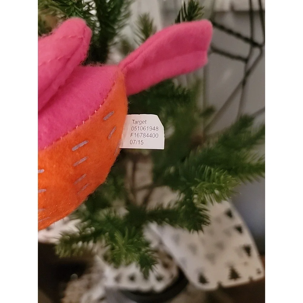 Wondershop Christmas 2015 Holiday Felt Pink& Orange Bird Ornament  Red Santa Hat